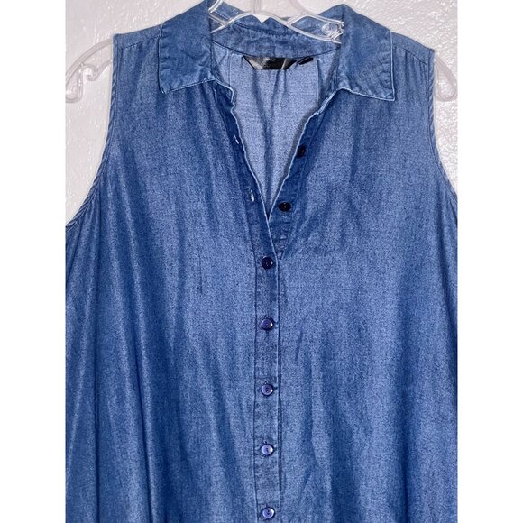 Mie Gabriele 1X Sleeveless Denim Tunic ShirtDress Button Front Closure Y2K - Picture 5 of 16